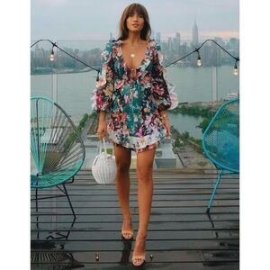 NWT. ZIMMERMANN Allia Ruffled Linen Mini Dress AU0 / US4